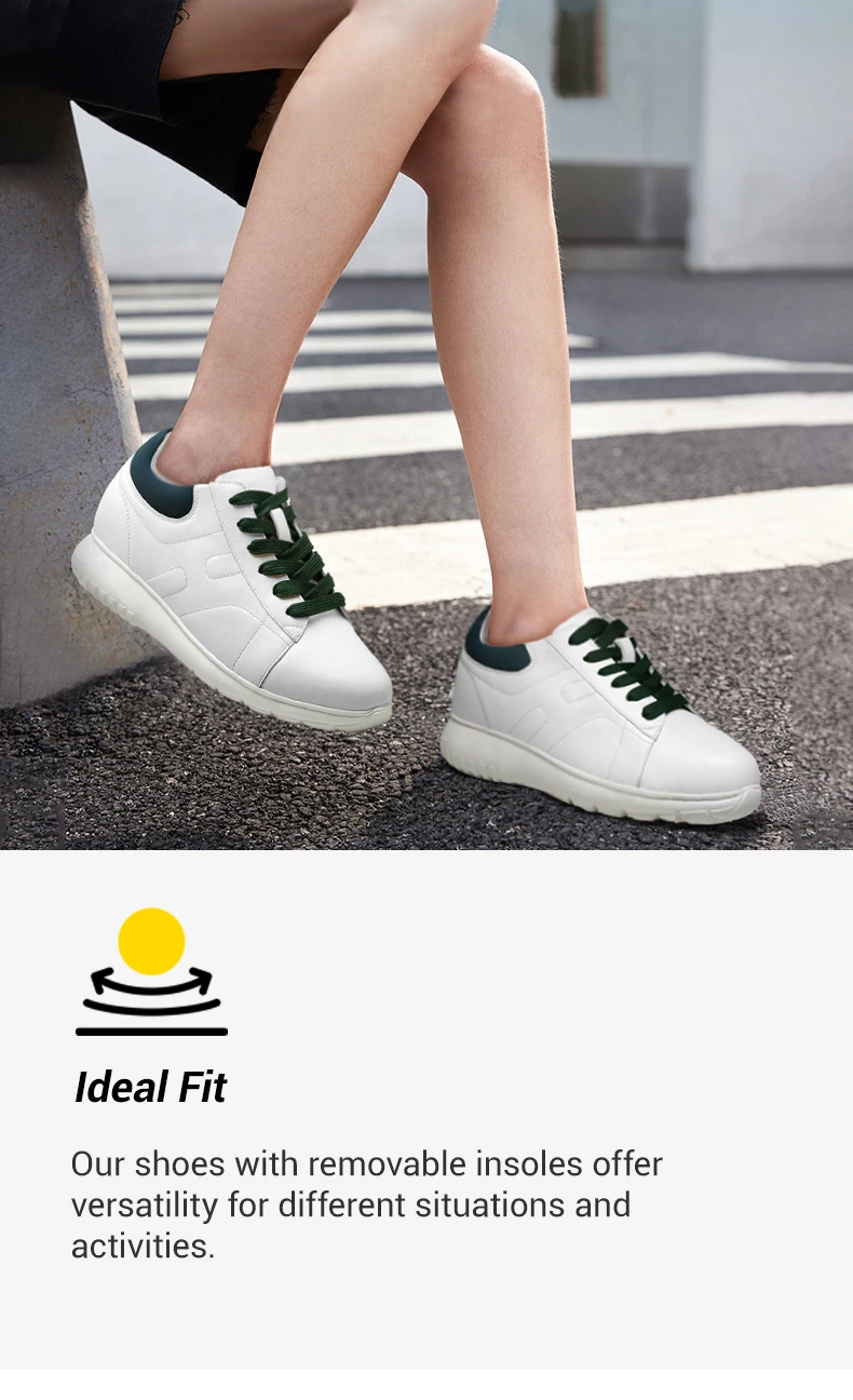 Elevator Sneakers For Women - White Cowhide Leather Height Increasing Shoes 2.76 Inches     01