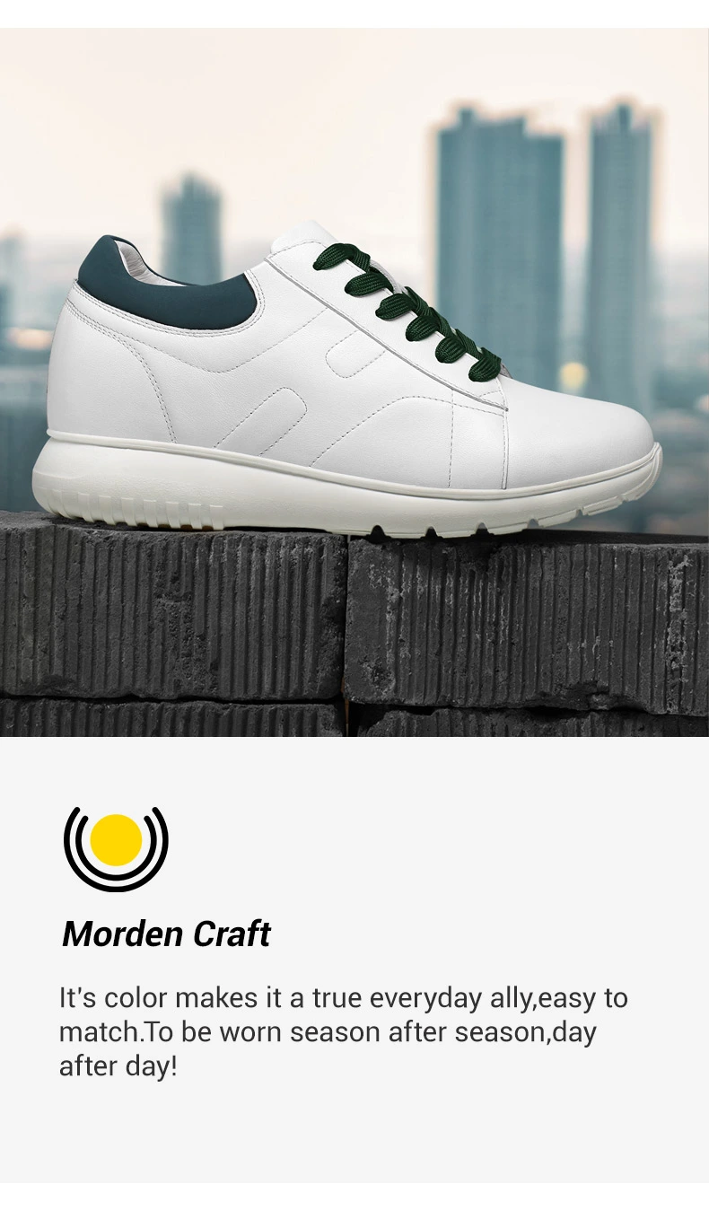 Womens Height Increasing Sneakers - White Cowhide Leather Height Increasing Shoes 2.76 Inches / 7cm     02