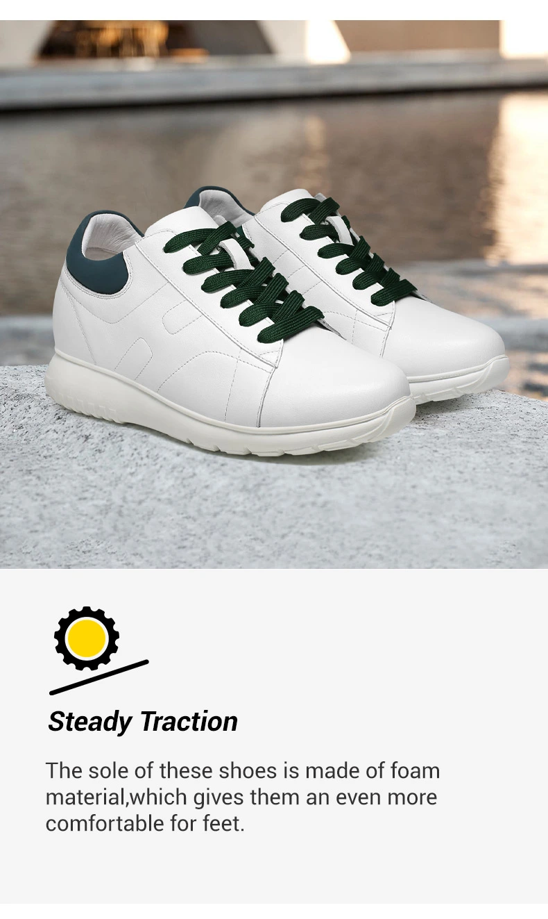 Elevator Sneakers For Women - White Cowhide Leather Height Increasing Shoes 7 CM / 2.76 Inches     03