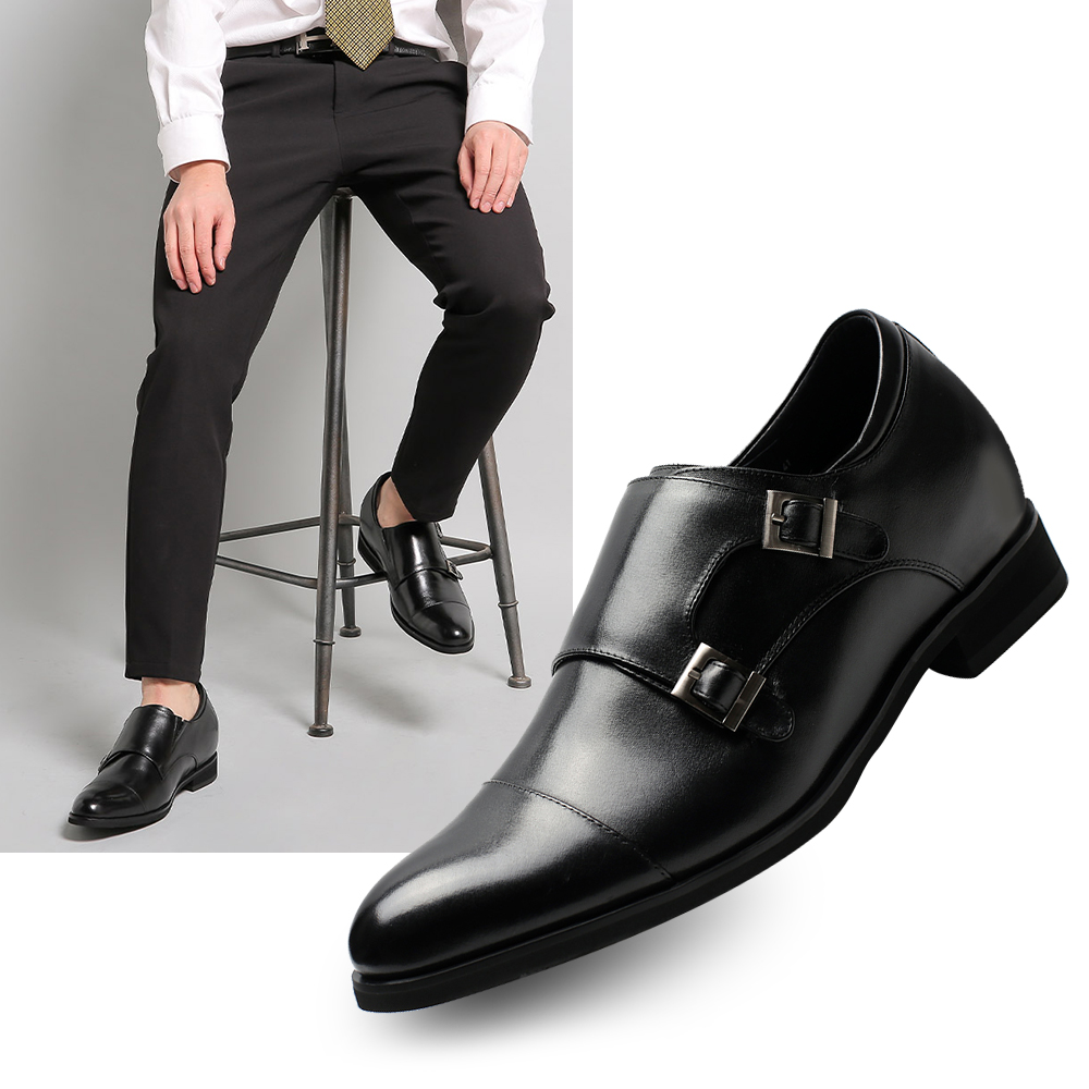 Chamaripa Height Increasing Shoes Men's Cap-Toe Monk Strap Loafer Elevator Dress Shoes 7 CM/ 2.76 inches