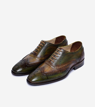 Zapatos Con Alzas Para Hombres  - Oxford Brogue Con Punta De Ala - Verde 