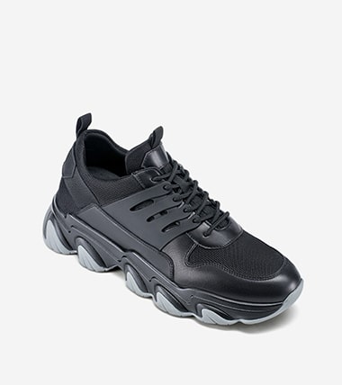 Height Increase Sneakers - Sneakers That Make You Taller - Black Breathable Fashion Men Walking Shoes 8 CM / 3.15 Inches