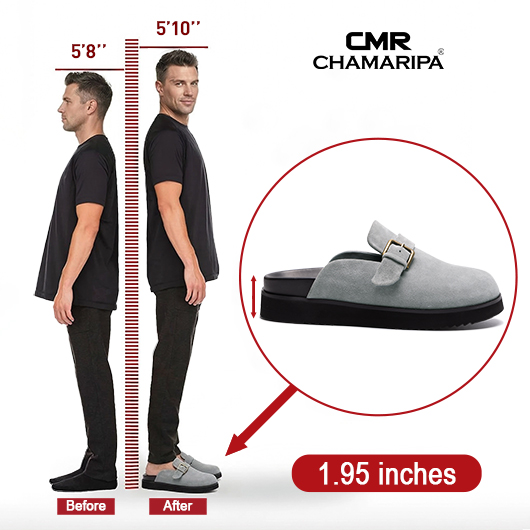 Height Increasing Slippers for Men | Grey Suede Slip-On Mules 5CM / 1.95 Inches