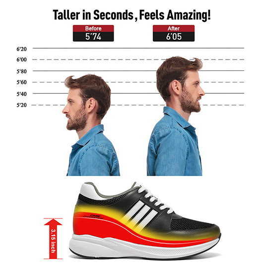 Height Increasing Sneakers Shoes for Men - Black Mesh Elevator Sneakers 8CM / 3.15 Inches
