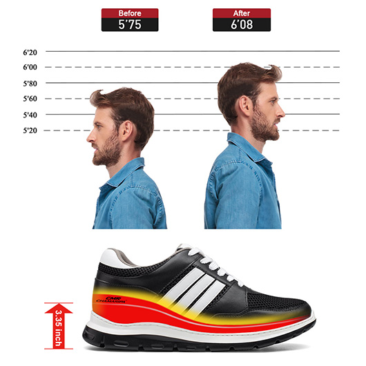 Height Increasing Sneakers Shoes for Men - Men Taller Shoes - Black Elevator Sneakers 8.5CM / 3.35 Inches