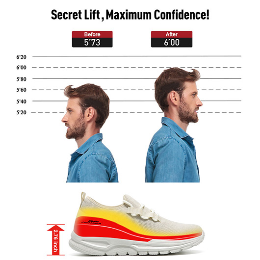 Men's Invisible Height Increase Shoes - Apricot Mesh Slip-On Casual Sneakers 7CM / 2.76 Inches
