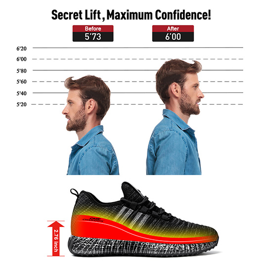 Men's Height Increasing Sneakers - Black Knit Breathable Elevator Sneakers 2.76 Inches