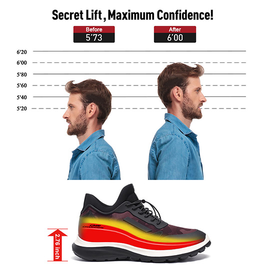 Men's Elevator Sneakers - Wine red Height-Boosting Shoes 7CM / 2.76 Inches