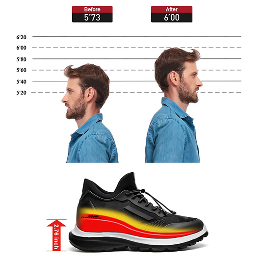 High Heel Sneakers - Black Height Boosting Shoes 2.76 Inches