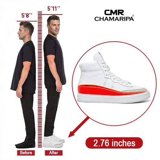 Men's Height Increasing Boots - Off-White Leather Casual Boots 7CM / 2.76 Inches