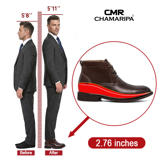 Men's Elevator Boots - Brown Leather High Heel Dress Boots 7CM / 2.76 Inches
