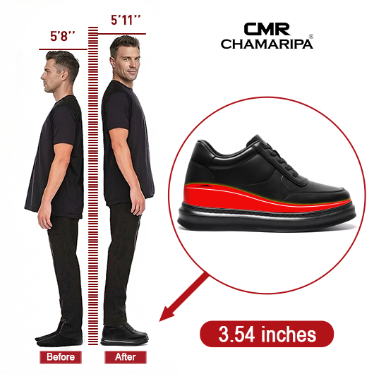 Casual Elevator Shoes For Men - Black Soft Leather Height Boosting Shoes 9CM / 3.54 Inches