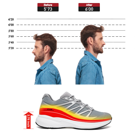 Elevator Sneakers For Men | Grey Mesh Lightweight Sneakers 7CM / 2.76 Inches