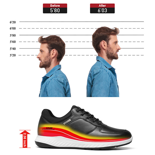 tall men shoes sneakers - casual men's leather black height increasing sneakers 6cm / 2.36 inches