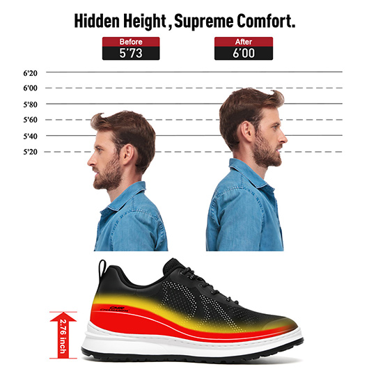 Men's Invisible Height Increase Shoes - Black Knit Casual Height Trainer 7CM / 2.76 Inches