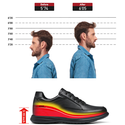 Height Increasing Shoes - Mens Shoes That Add Height - Black Leather Taller Shoes 3.15 Inches / 8cm