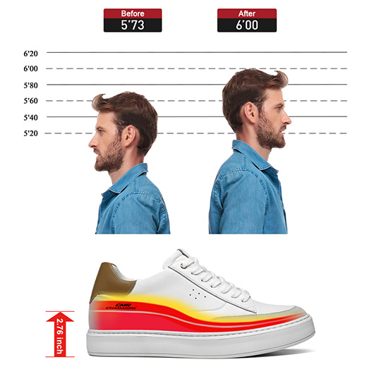 men's leather casual lift shoes height increasing shoes sneakers 2.76 inches / 7cm