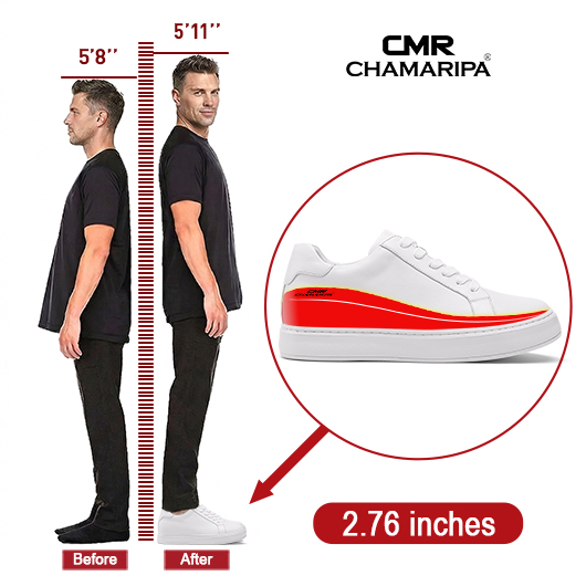 tallmenshoes canada  - men's elevator shoes  - white leather men's taller sneakers 7 CM / 2.76 Inches
