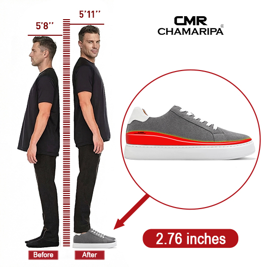 Men's Shoes With Higher Heels - Dark Gray Suede Daily Casual Shoes 7CM / 2.76 Inches