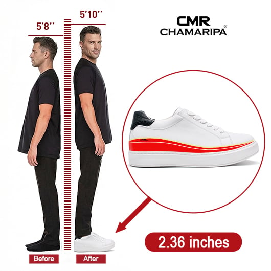 Height Increasing Shoes For Men - White Leather Casual Shoes 6CM / 2.36 Inches
