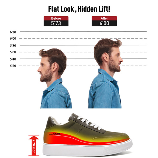 Elevator Shoes For Men - Olive Green Nubuck Casual Sports Shoes 7CM / 2.76 Inches