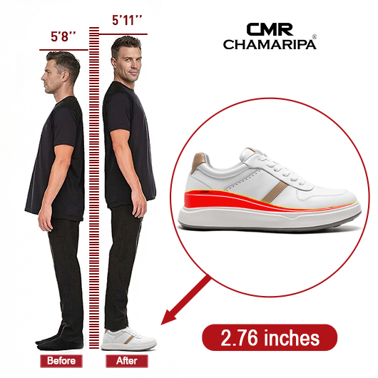 Height Increase Shoes for Men | White Leather Casual Shoes 7CM / 2.76 Inches
