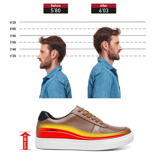 Breathable Height Increasing Casual Shoes - Brown Mens Shoe That Make You Taller 6 CM 