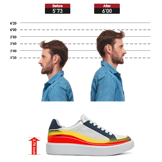 Men's Height Increasing Elevator Shoes | White Leather Casual Shoes 7CM  / 2.76 Inches