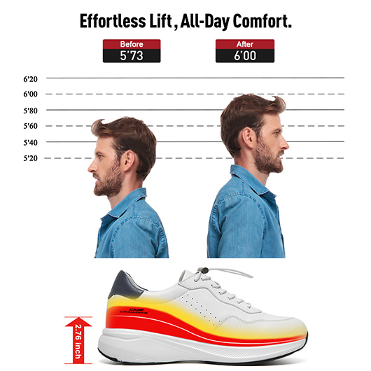 Men's Elevator Shoes | White Leather Trainers That Make You Taller 7CM / 2.76 Inches