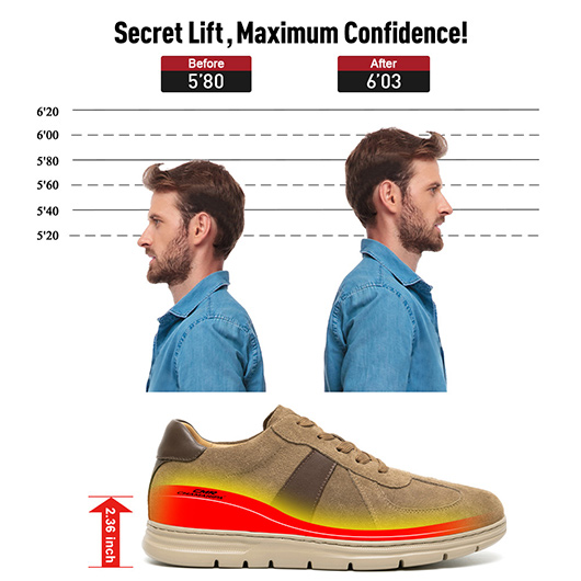 Men's Shoes With Higher Heels - Brown Suede Everyday Casual Shoes 6CM / 2.36 Inches
