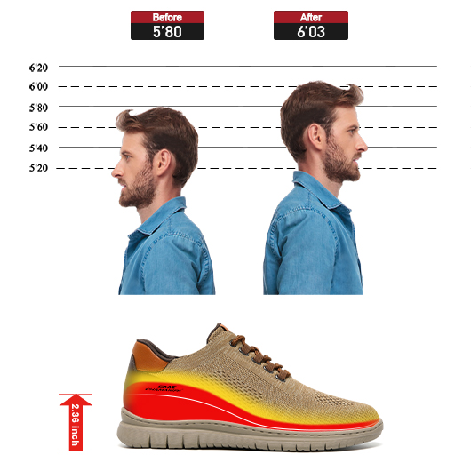 Best Elevator Shoes For Men - Khaki Knit Casual Shoes 6CM / 2.36 Inches