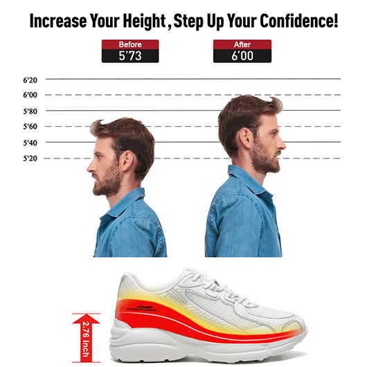 Men's Shoes With Higher Heels - White Mesh Height Boosting Trainers 7CM / 2.76 Inches
