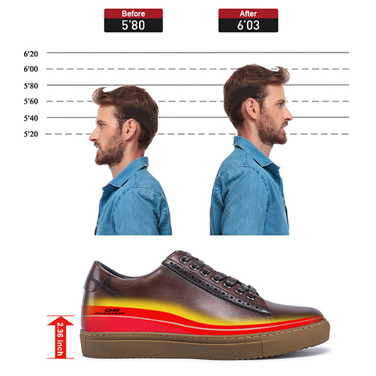 mens shoes with height - Brown patina leather men shoes (ships to USA only)