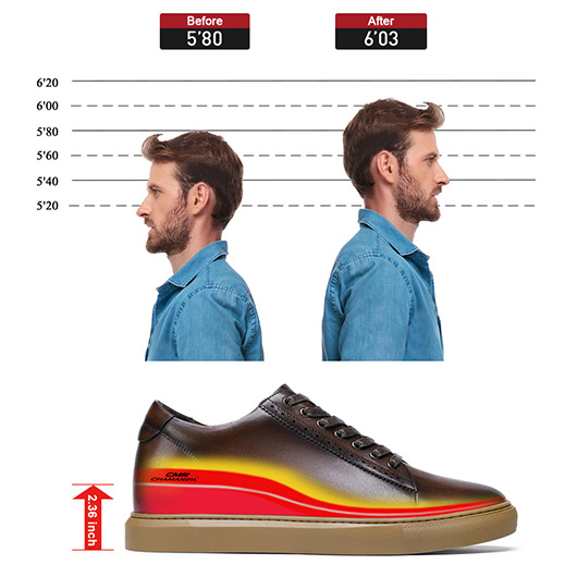 6 CM height increasing sneakers for men -men's elevator sneakers - Brown Leather Taller Shoes