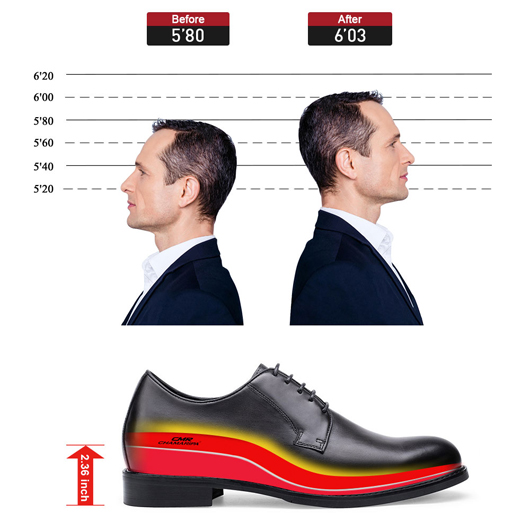 men's shoes that make you taller - height increasing shoes - black grey cow leather Derby shoes - 6CM / 2.36 Inches taller