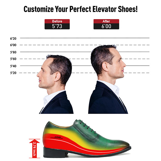 Men's Elevator Dress Shoes - Green Leather Brogue Oxford Shoes 7CM / 2.76 Inches