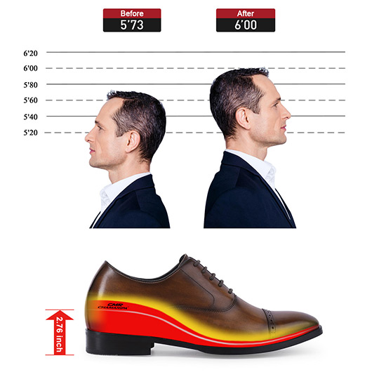 CHAMARIPA Elevator Shoes For Men - Brown Leather High Heel Men Dress Shoes - 7CM Men Taller Shoes