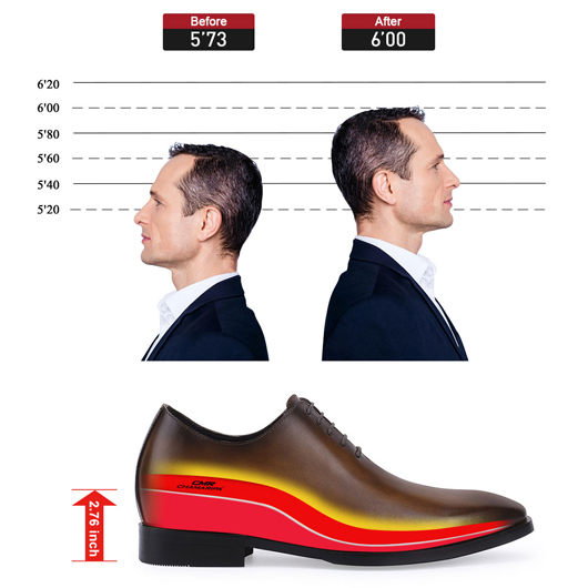 CHAMARIPA High Heel Men Dress Shoes - Brown Wedding Elevator Shoes - 7CM/ 2.76 Inches Taller