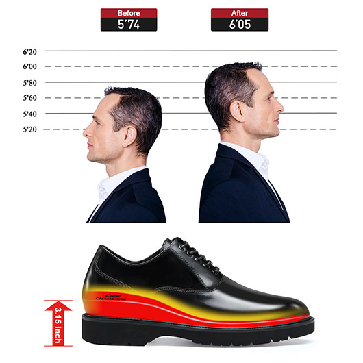 height increasing shoes - mens elevator dress shoes - black leather men taller shoes 8 CM / 3.15 Inches