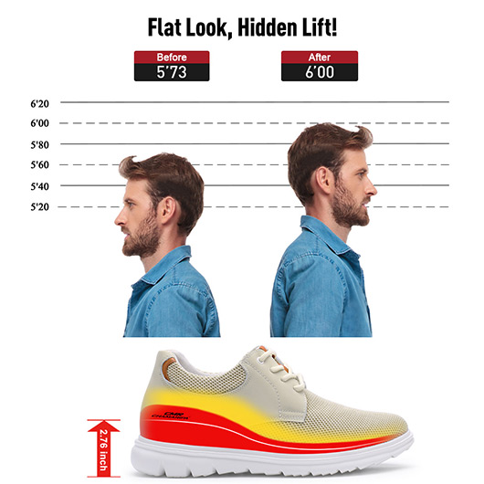 casual tall men shoes beige mesh elevator shoes for short men that make you 7CM / 2.76 Inches taller