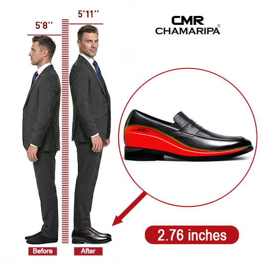 Height Increasing Shoes - Formal Tall Men Shoes - Black Slip on Penny Loafers 2.76 Inches / 7 CM