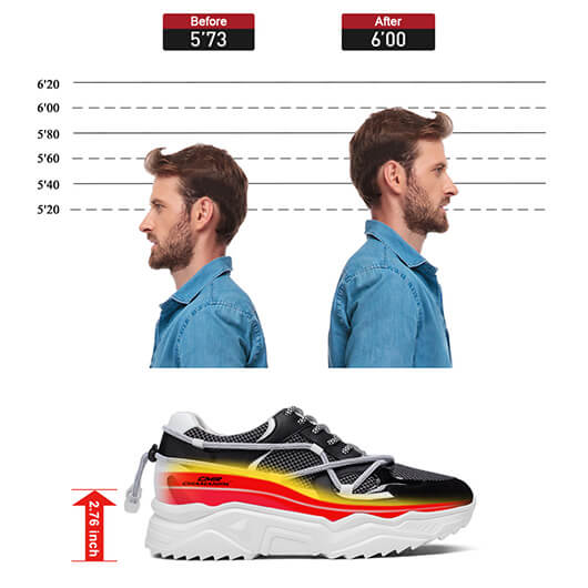 Height Increasing Sports Shoes - Black Breathable Men's Casual Sneakers 7 CM 