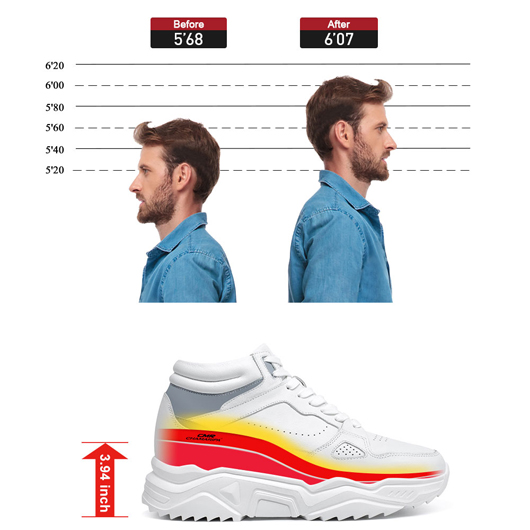 height increasing sneakers - mens sneakers that make you taller - high top men's white sneakers 10 CM / 3.94 Inches