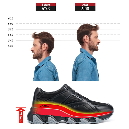 height increasing sneakers - mens shoes that add height - black breathable casual men shoes 7 CM / 2.76 inches
