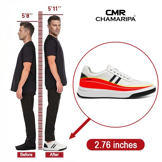 height enhancing shoes - white leather casual me taller shoes 2.76 inches / 7CM