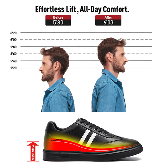 Men's Invisible Height Increasing Shoes - Black Leather Casual Sports Shoes 6CM / 2.36 Inches