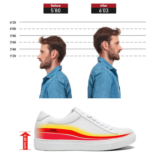white sneakers that make you taller - height increasing sneakers - breathable casual men's sneakers 6 CM / 2.36 Inches