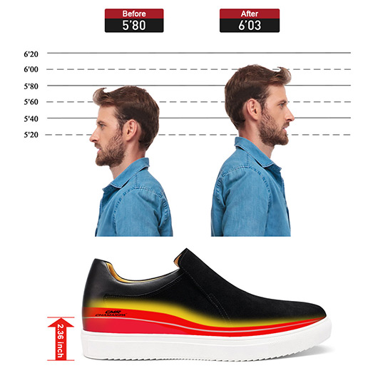 height enhancing shoes for men - sneakers with hidden heel - black suede slip-on suede sneakers 2.36 inches / 6 CM