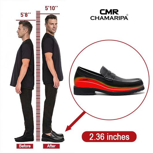 elevator shoes for men | Black calfskin Penny Loafers / 2.36 Inches
