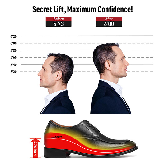 Height Increasing Formal Shoes For Men - Black Leather Derby Shoes 7CM / 2.76 Inches